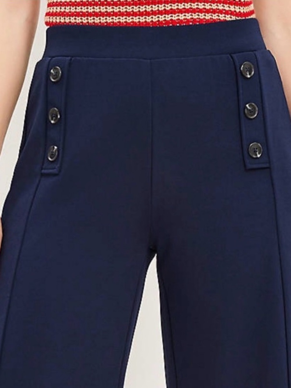 Like New, Loft Mariner Wide Leg Pull On Pants in Navy Crepe, Size L, 30” inseam - Picture 2 of 12